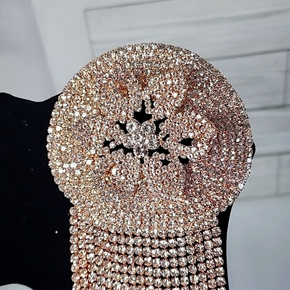 Large Statement Petal Flower Brooch Pin Rose Gold Rhinestone Fringe New - Picture 6 of 13
